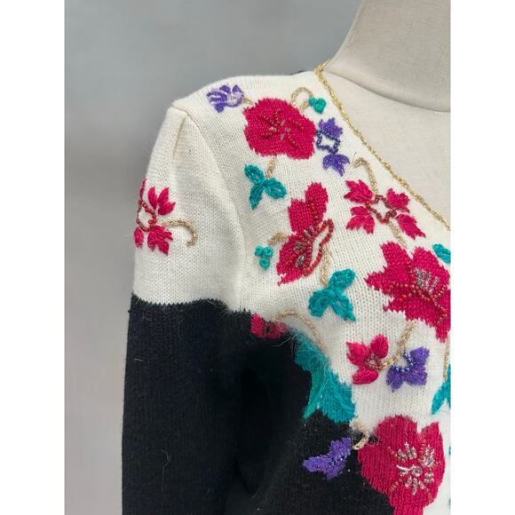 Vintage Jaclyn Smith Floral Embroidered Sweater Bold 80s Statement Size Large - Picture 12 of 16